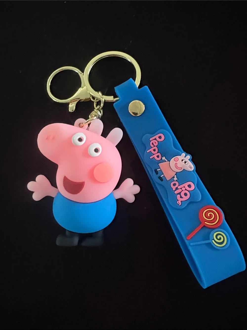 Peppa Pig Pink George Character Keychain Bag Charm with Blue Silicone Strap